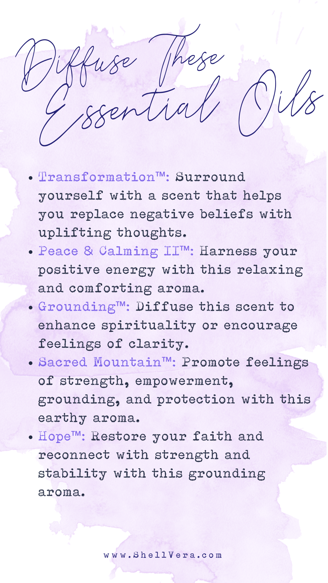 Try these essential oils to help you.
Transformation™: Surround yourself with a scent that helps you replace negative beliefs with uplifting thoughts.
Peace & Calming II™: Harness your positive energy with this relaxing and comforting aroma.
Grounding™: Diffuse this scent to enhance spirituality or encourage feelings of clarity.
Sacred Mountain™: Promote feelings of strength, empowerment, grounding, and protection with this earthy aroma.
Hope™: Restore your faith and reconnect with strength and stability with this grounding aroma.
Source: Young Living (2016) https://www.youngliving.com/blog/reset-your-mindset-handling-the-hustle/